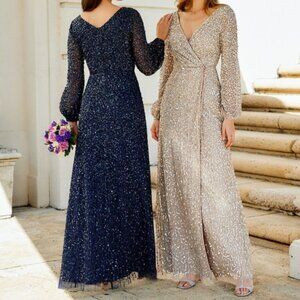 Adrianna Papell Platinum Evening 40332 Social Mothers Bridesmaids NEW Navy 16